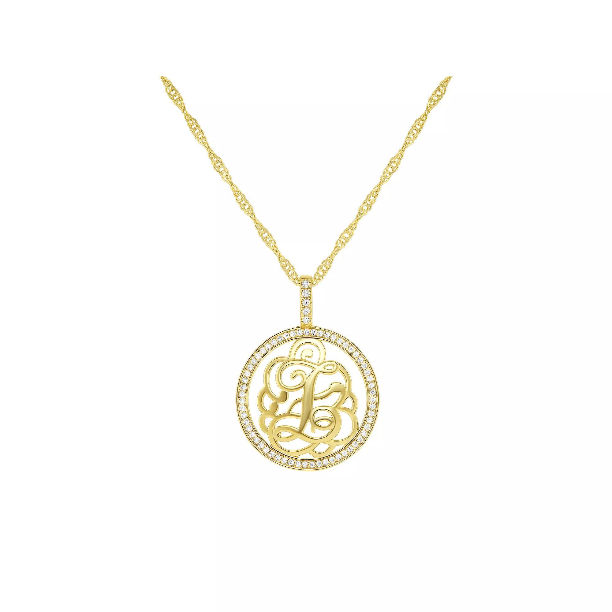 PRIMROSE Cubic Zirconia Initial Coin Pendant Necklace, Women's, Size: 18-20" ADJ, Gold Tone Z Product Image