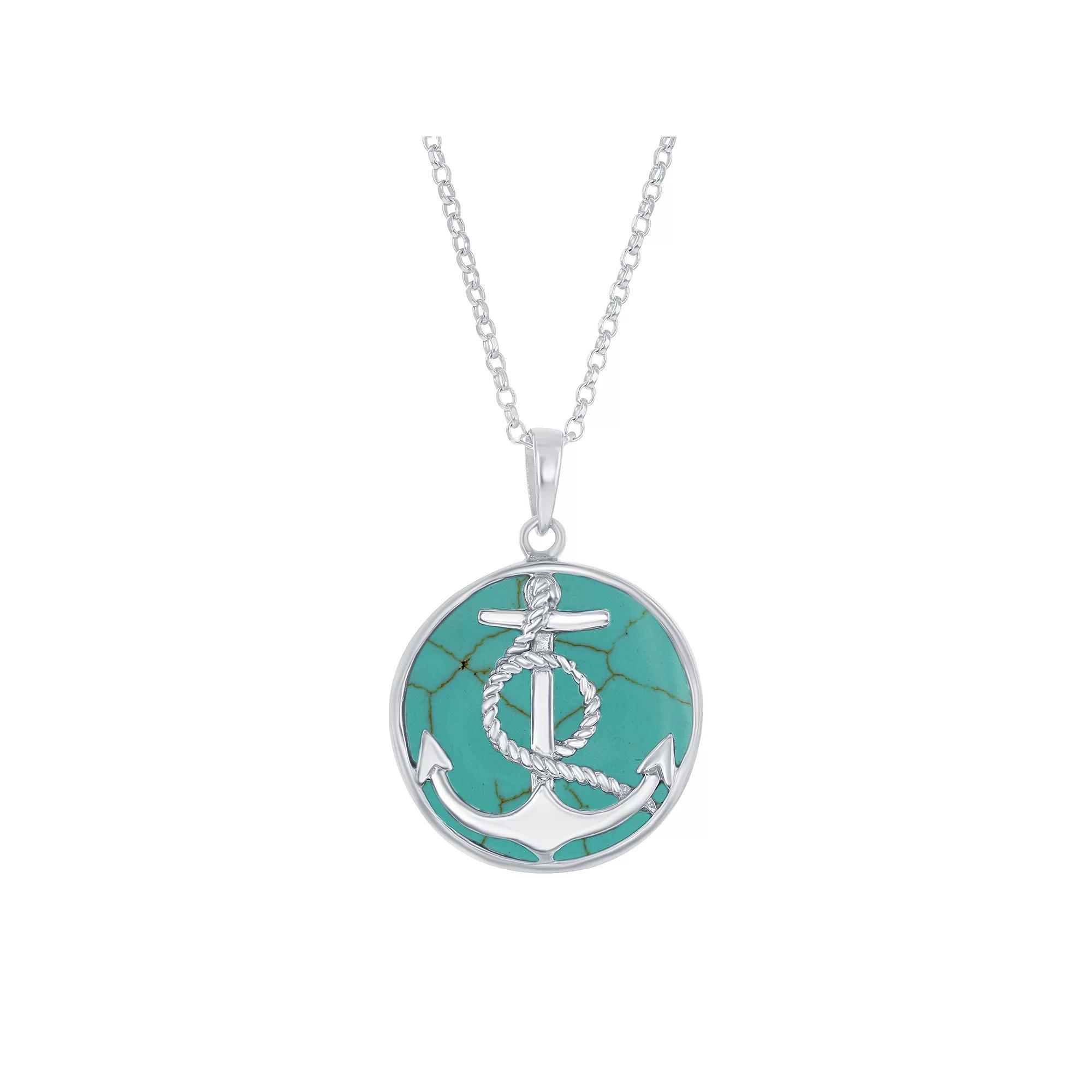 Sterling Silver Anchor Pendant Necklace, Women's, Size: 18", Turquoise Product Image