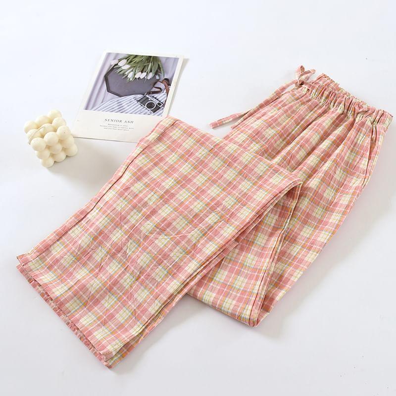 Drawstring Waist Plaid Lounge Pants Product Image