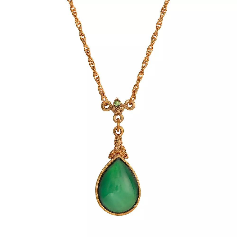 1928 14k Gold Tone Green Moonstone Glass Teardrop Pendant Necklace, Womens Product Image