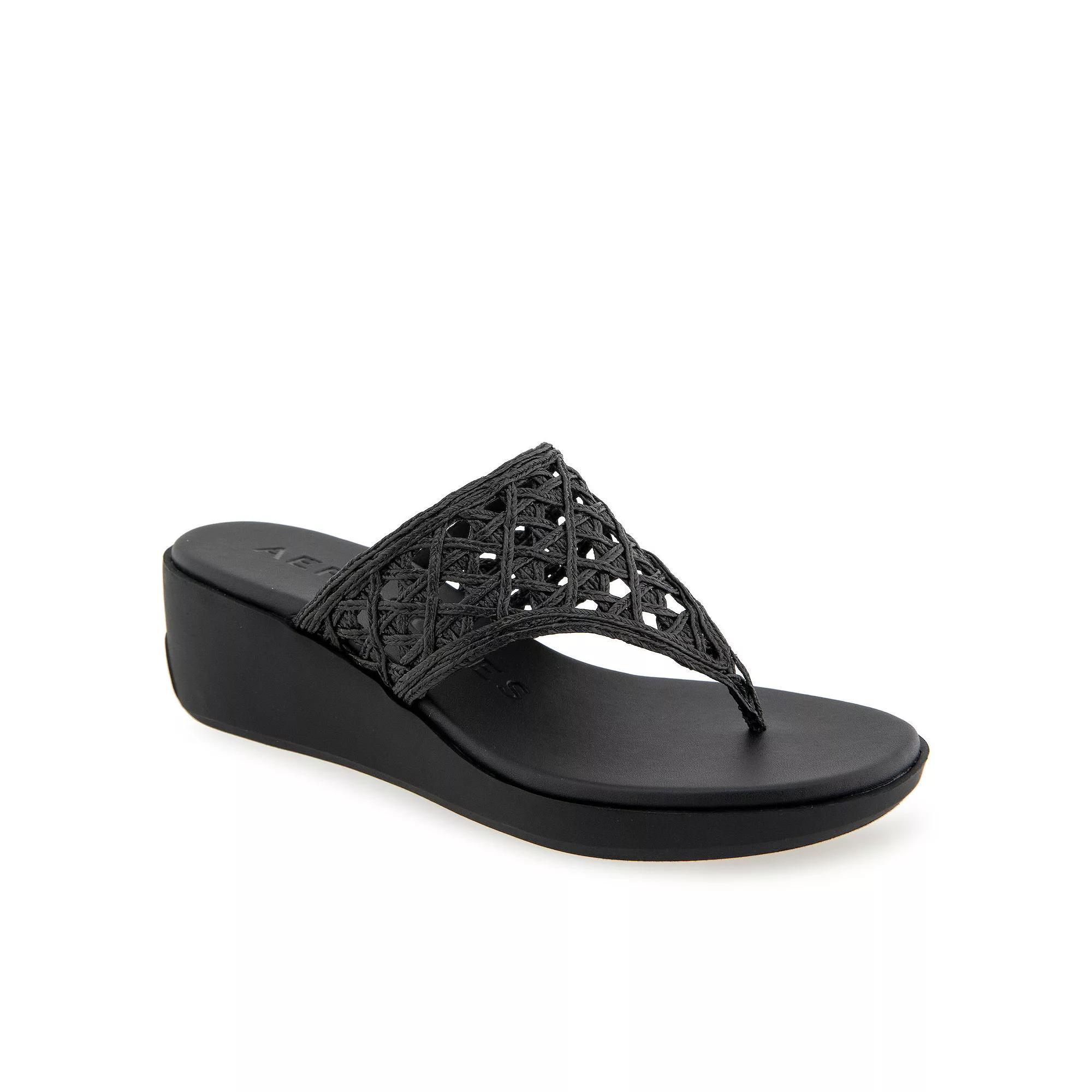 Aerosoles IVIE Women's Wedge Sandals, Size: 5, Black Raffia Product Image