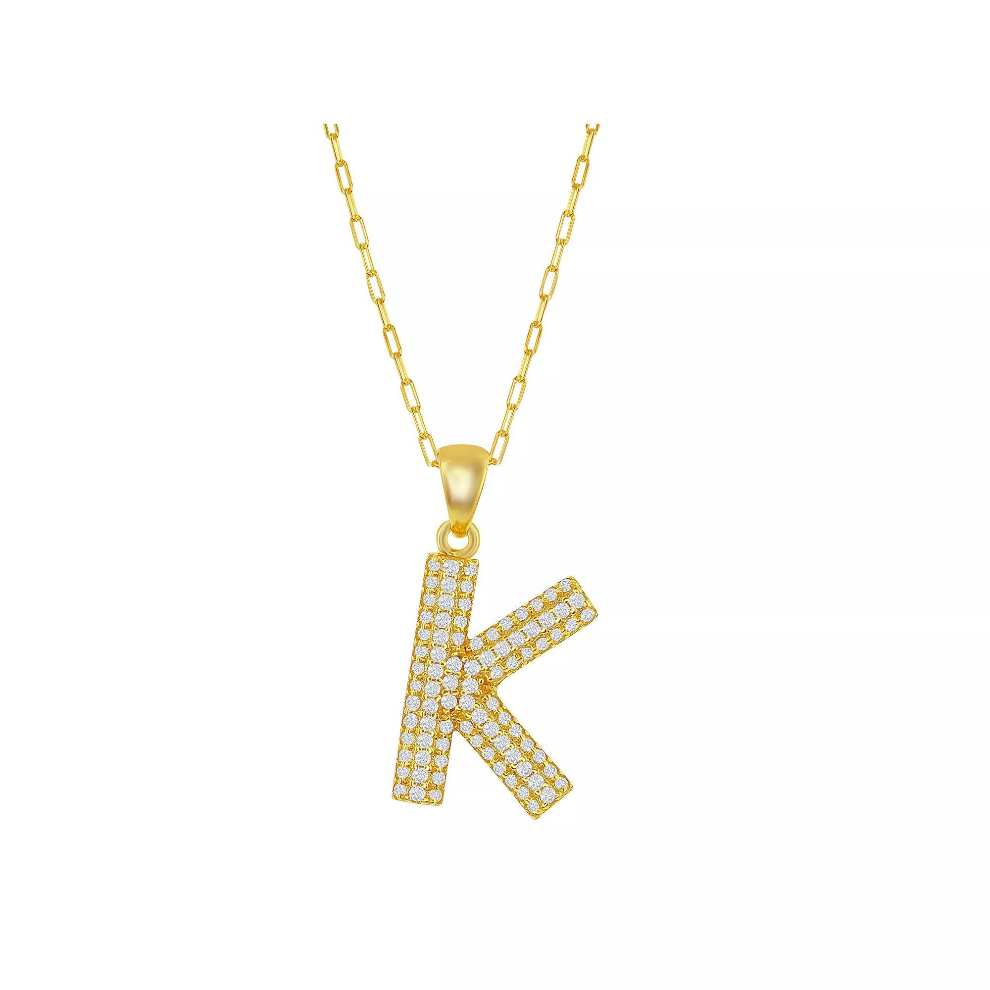 Sterling Silver Cubic Zirconia Block Initial Necklace, Women's, Size: 16-18" ADJ, H Product Image