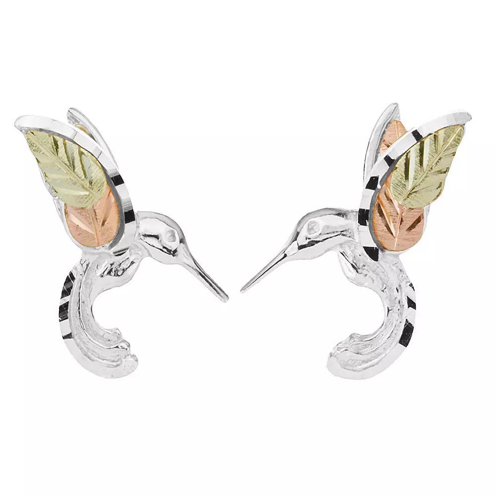 Black Hills Gold Tri-Tone Humming Bird Post Earrings in Sterling Silver, Women's Product Image