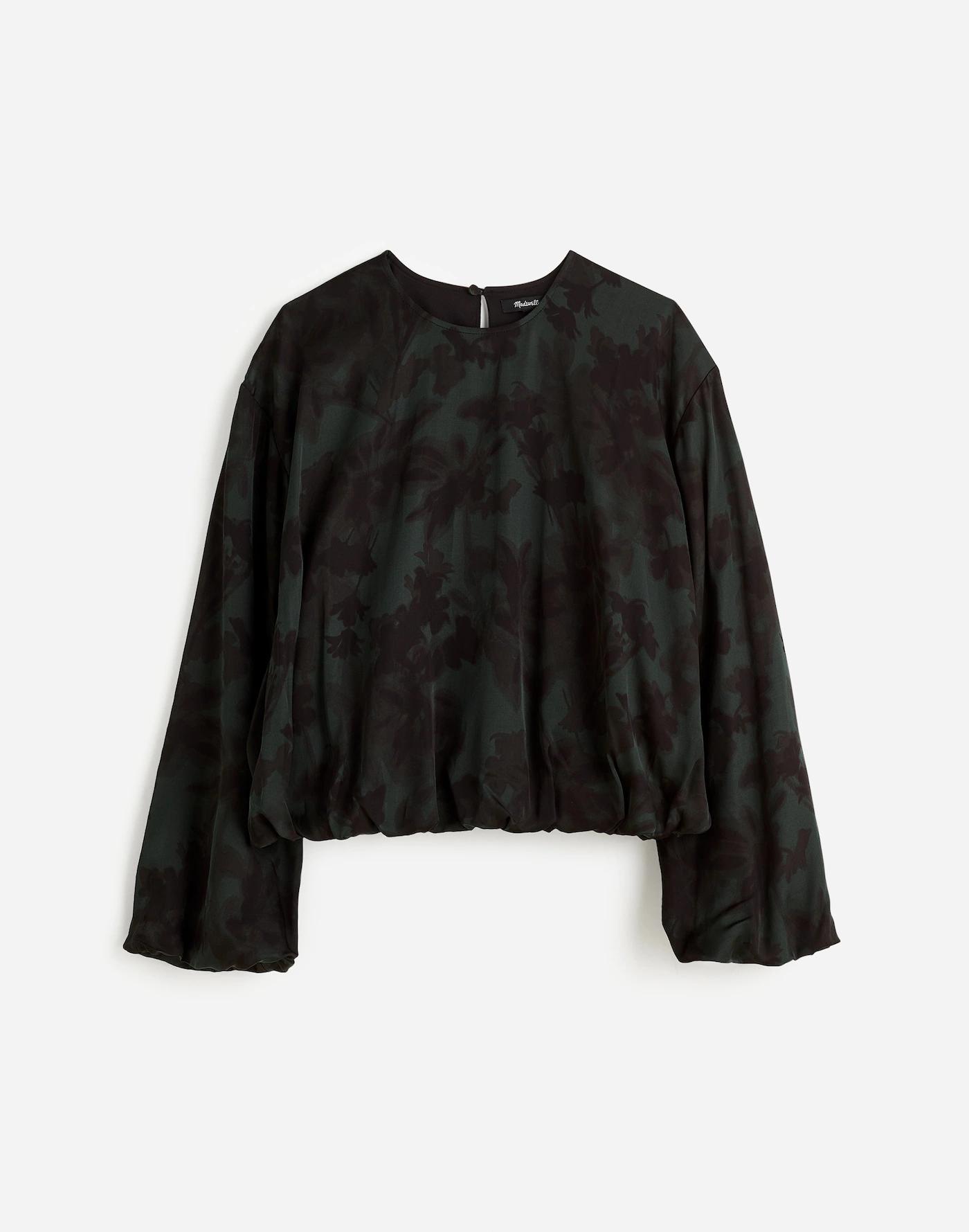 Long-Sleeve Bubble-Hem Top in Satin Product Image
