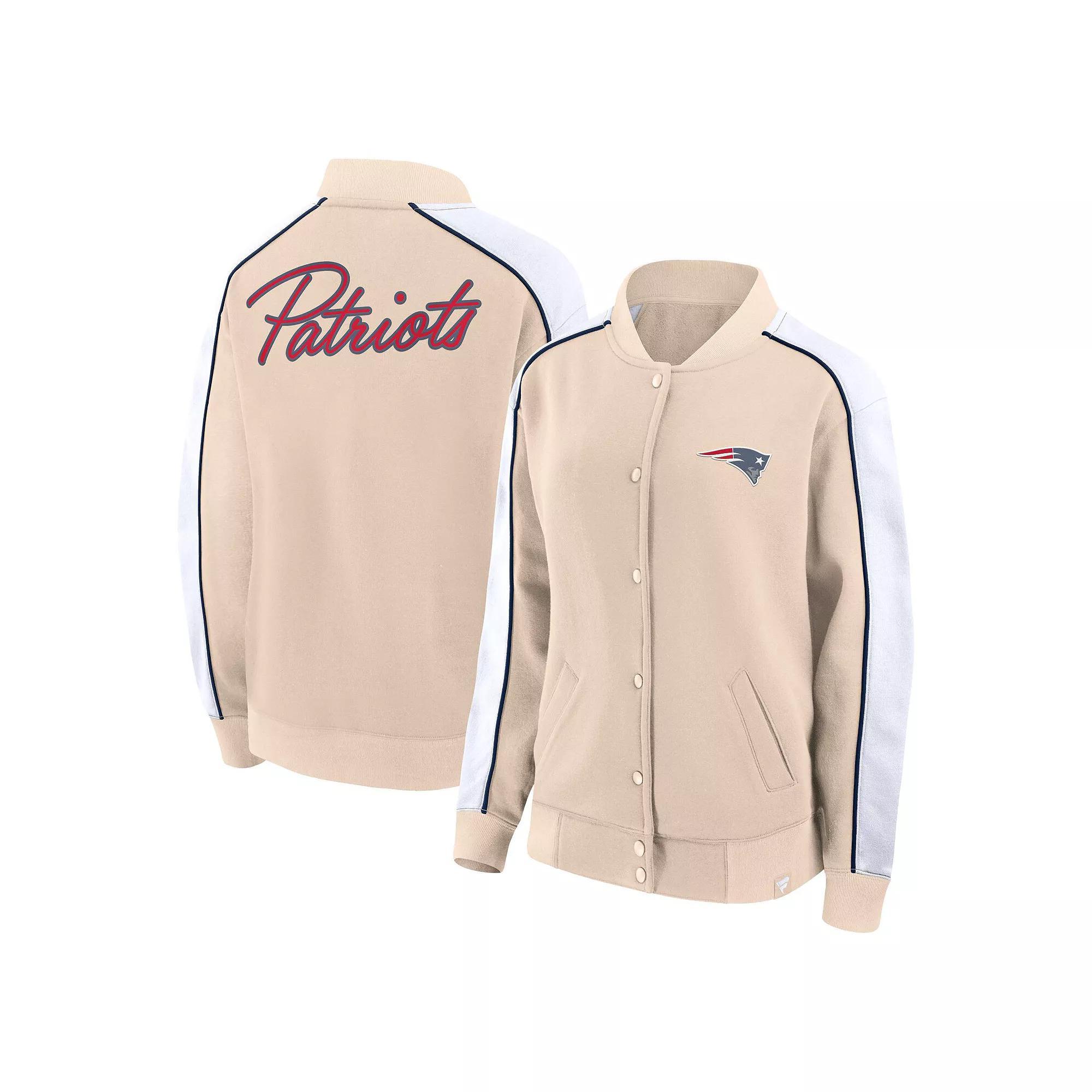 Women's Fanatics Branded Tan New England Patriots Lounge Full-Snap Varsity Jacket, Size: 2XL, Team Product Image