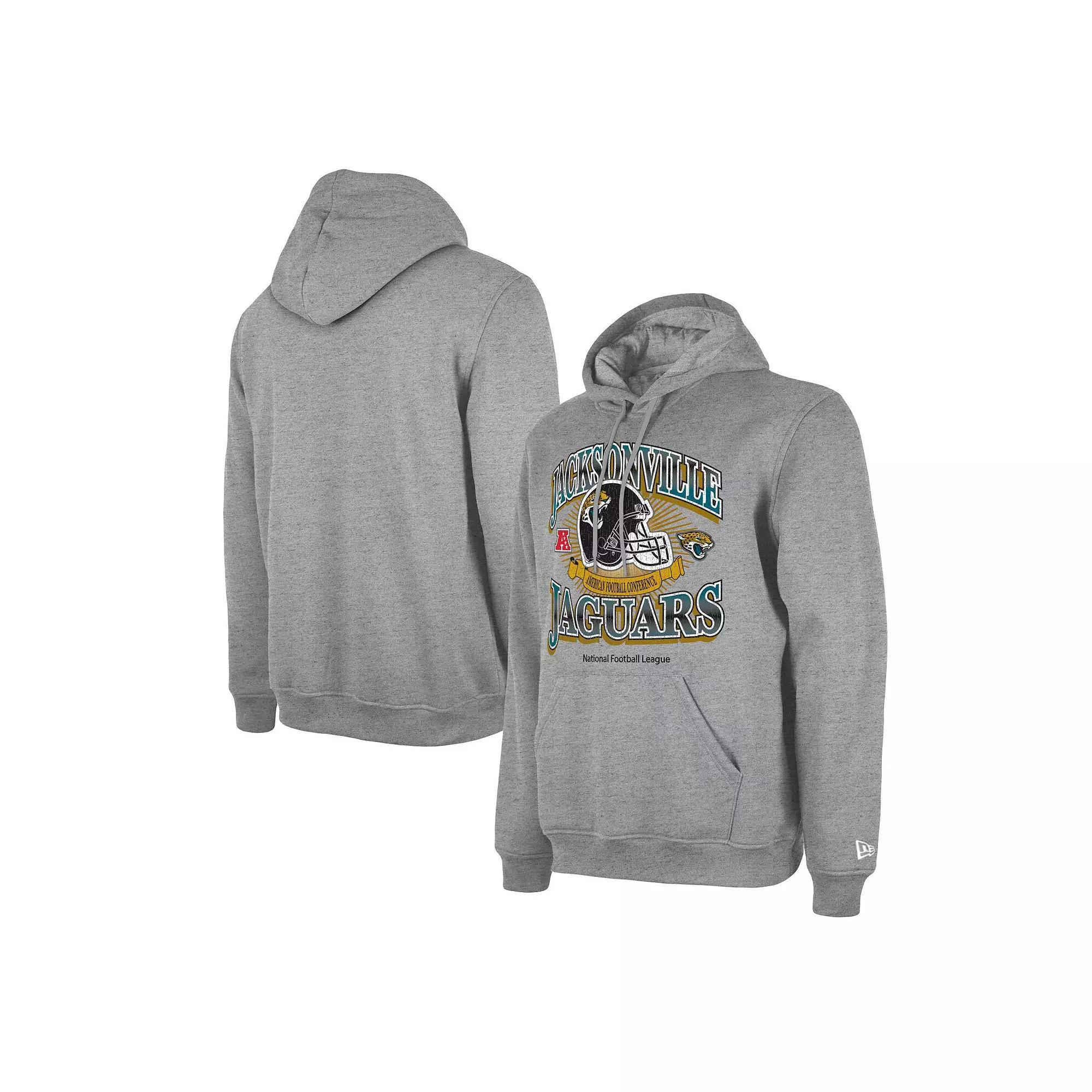 Mens New Era Heather Gray Jacksonville Jaguars Retro Pullover Hoodie Product Image