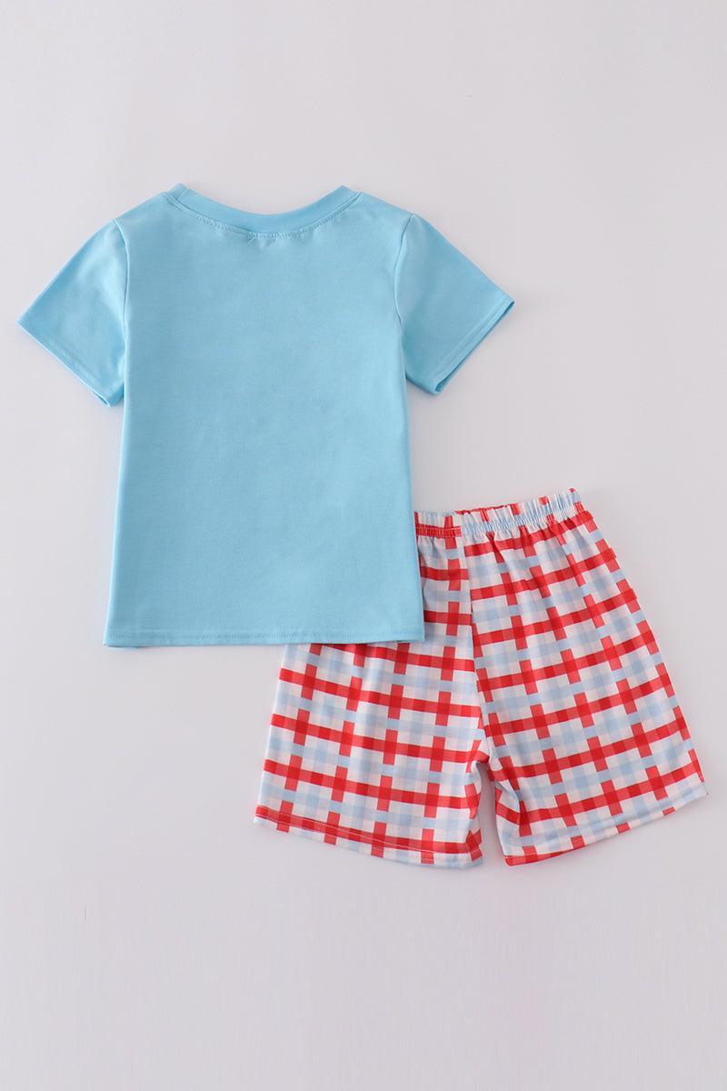 Green ice cream embroidery shorts set Product Image