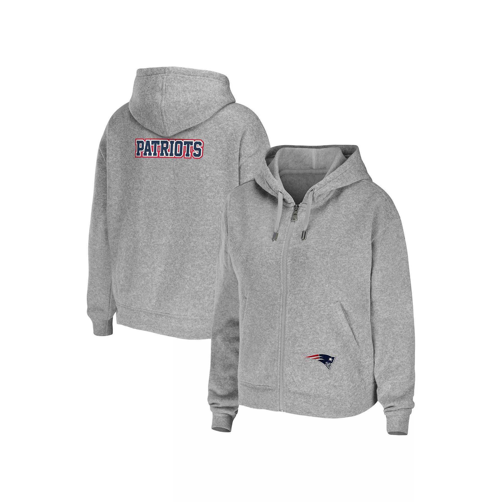 Women's WEAR by Erin Andrews Heathered Gray New England Patriots Team Full-Zip Hoodie, Size: 2XL, Blue Product Image