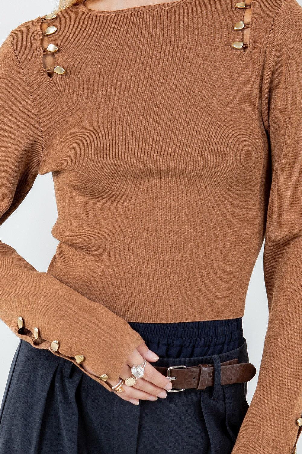 Gold Button Detail Knit Top Product Image