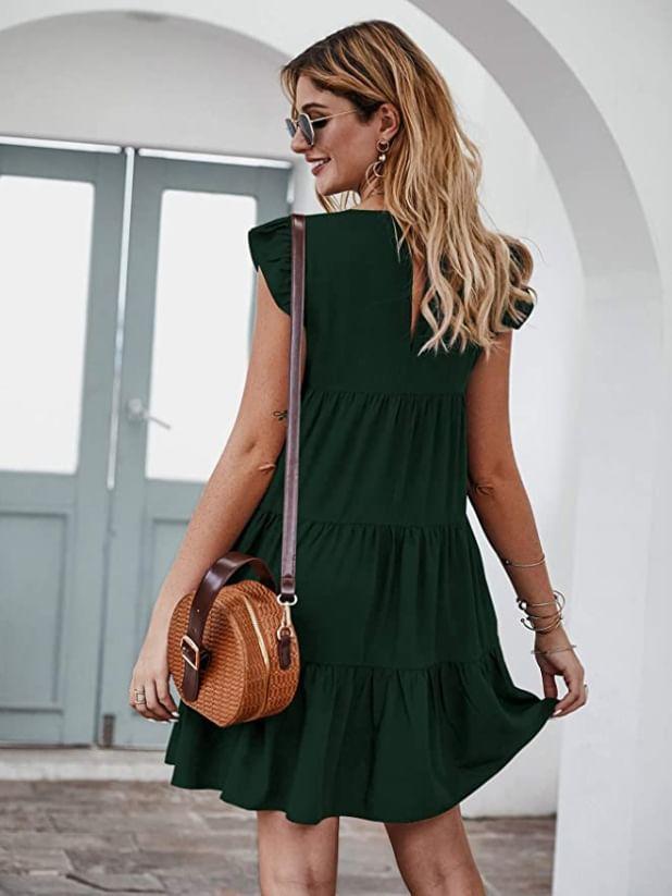 Sleeveless Plain Ruffled-Trim Mini A-Line Dress Product Image