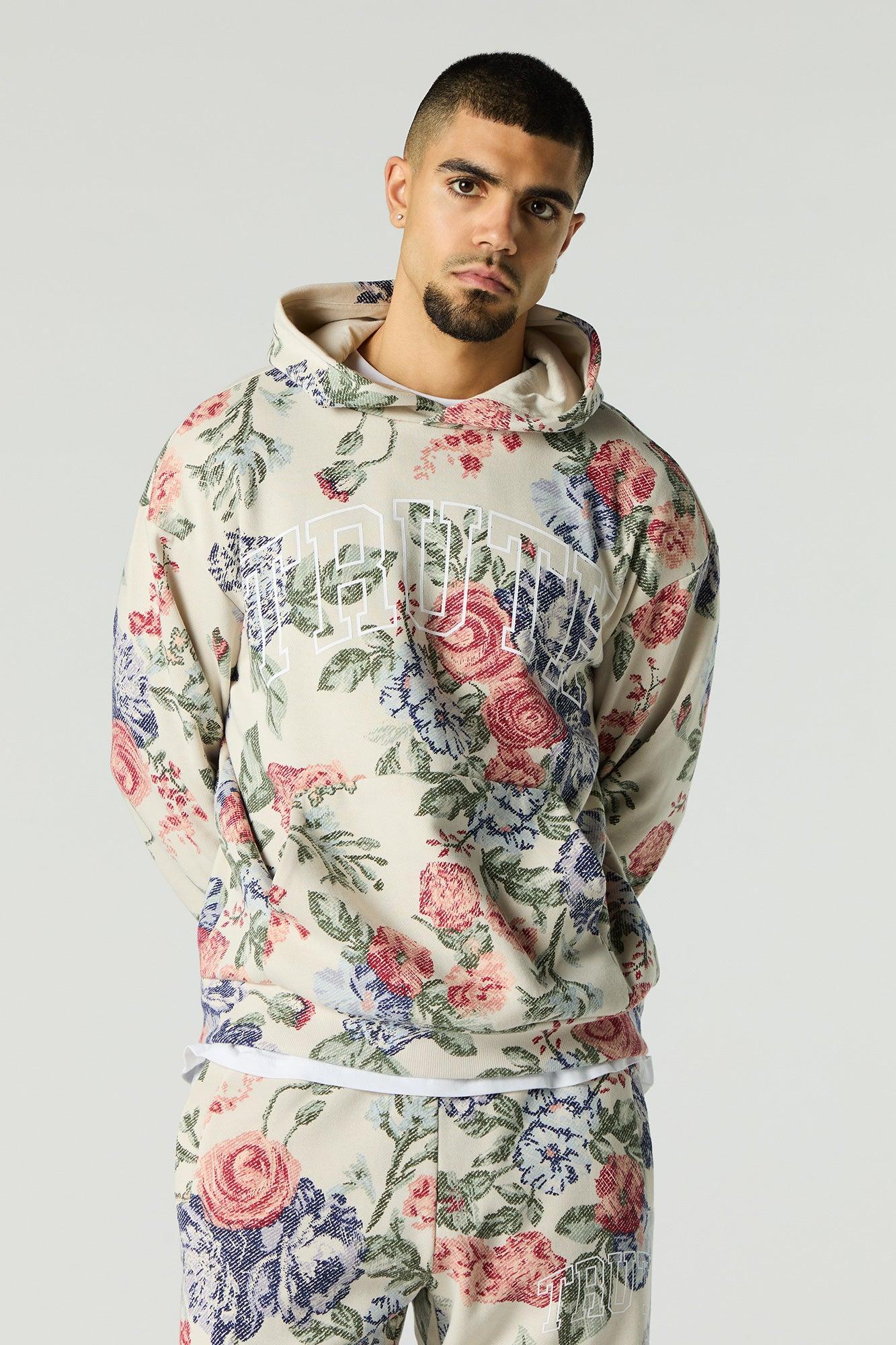 Floral Print Fleece Hoodie Male Product Image