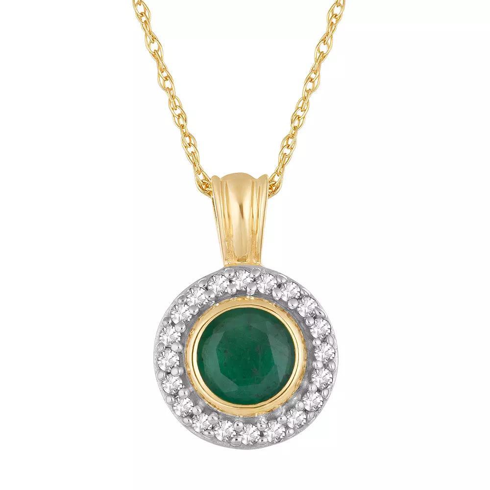 10k Gold Emerald & 1/10 Carat T.W. Diamond Halo Pendant Necklace, Women's, Size: 18" Product Image