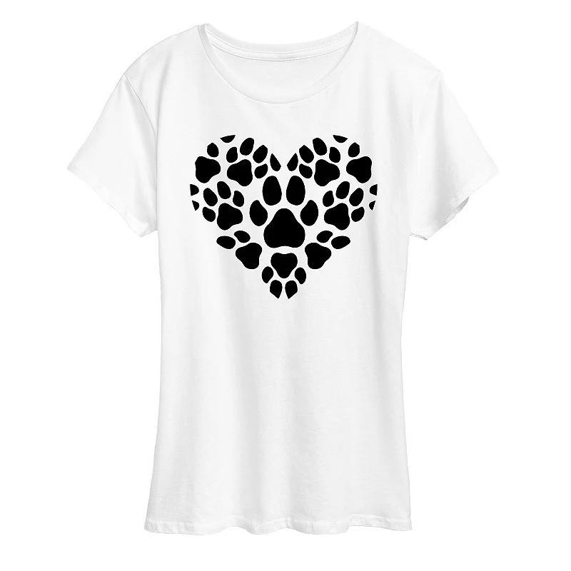 Womens Pawprint Heart Graphic Tee, Girls Product Image
