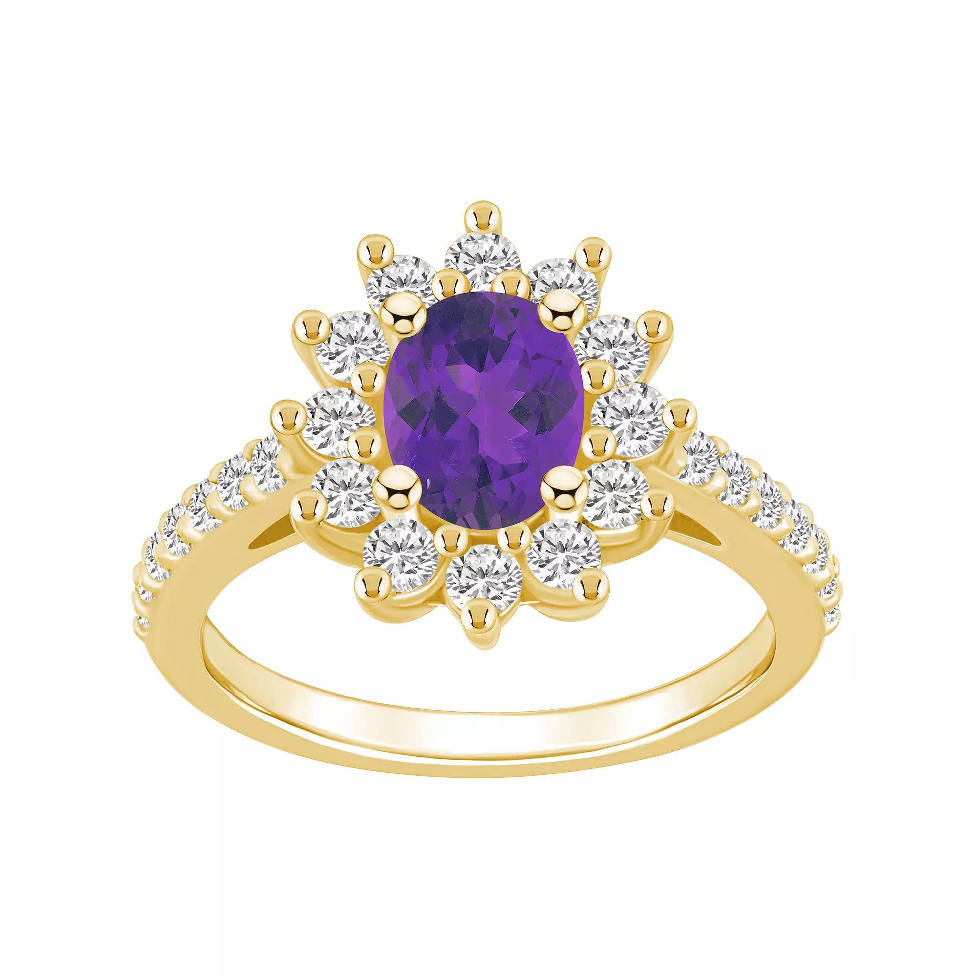 Alyson Layne 14k Gold Oval Cut Amethyst & 7/8 Carat T.W. Diamond Halo Ring, Women's, Purple Product Image