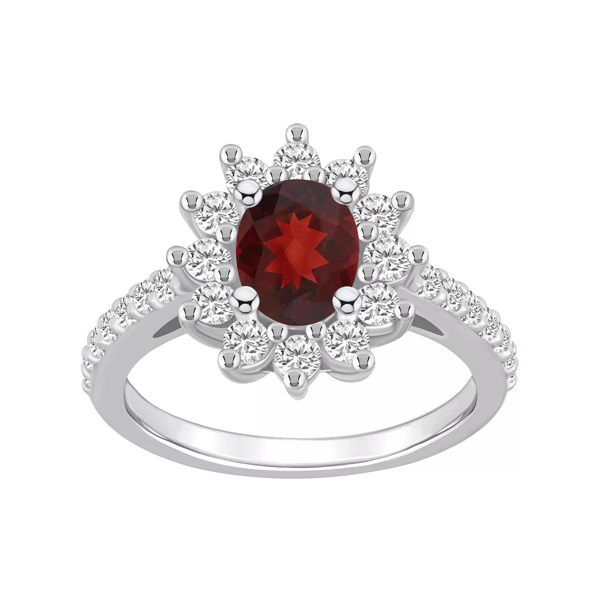 Alyson Layne 14k White Gold Oval Cut Garnet & 7/8 Carat T.W. Diamond Halo Ring, Womens Red Product Image