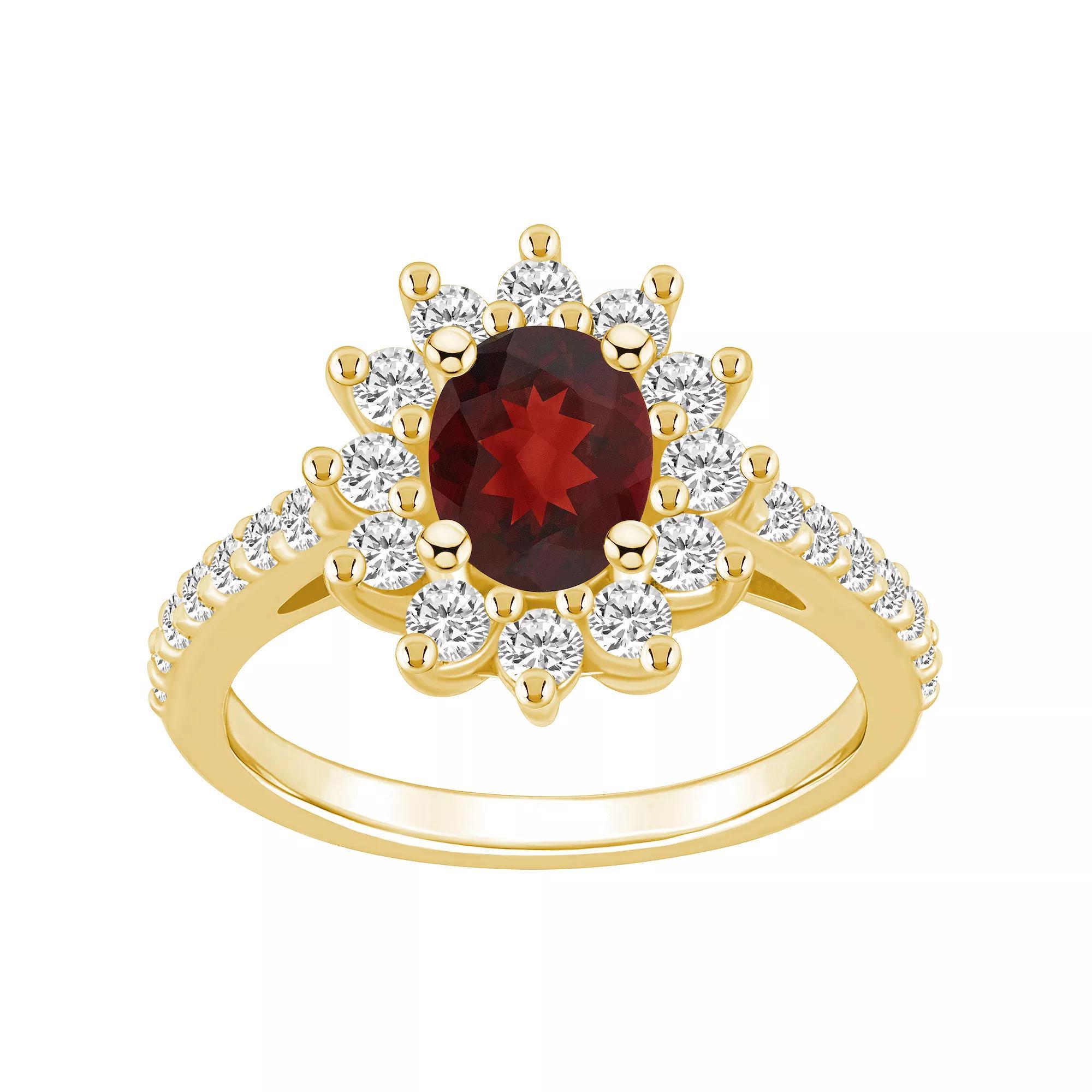Alyson Layne 14k White Gold Oval Cut Garnet & 7/8 Carat T.W. Diamond Halo Ring, Womens Red Product Image