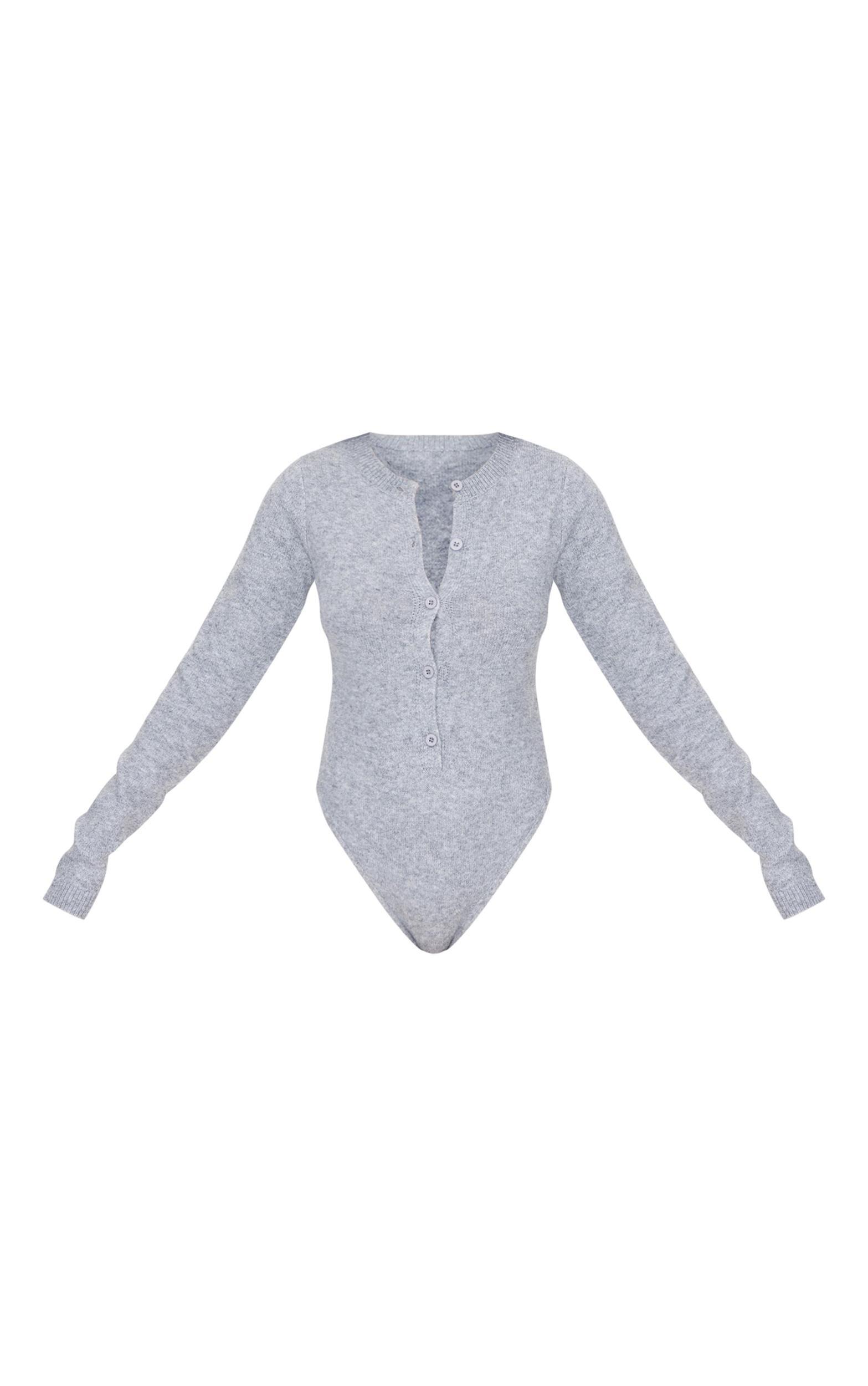 Tall Ash Grey Soft Knit Button Up Bodysuit Product Image