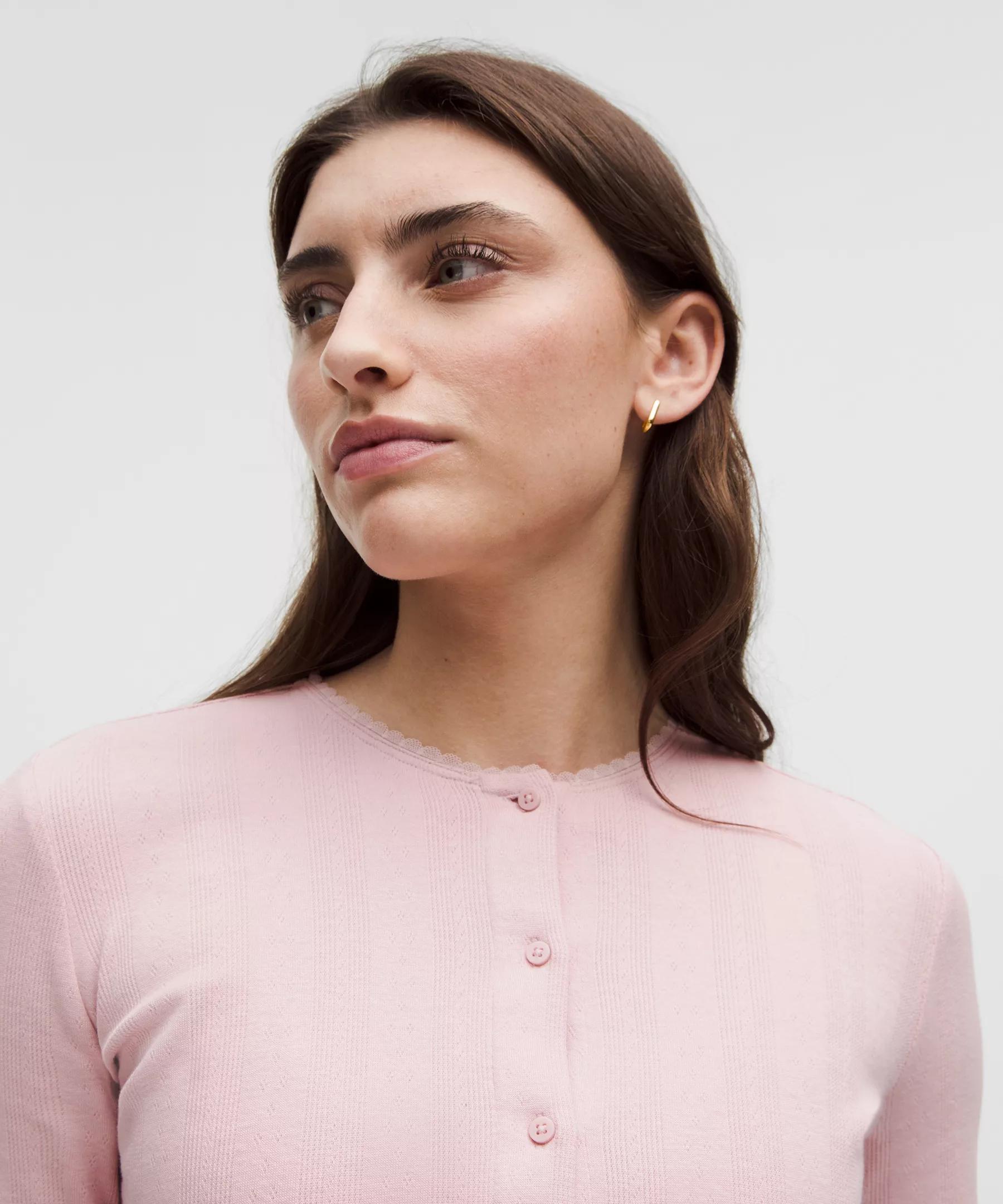 Cotton Pointelle Cropped Button Shirt Product Image
