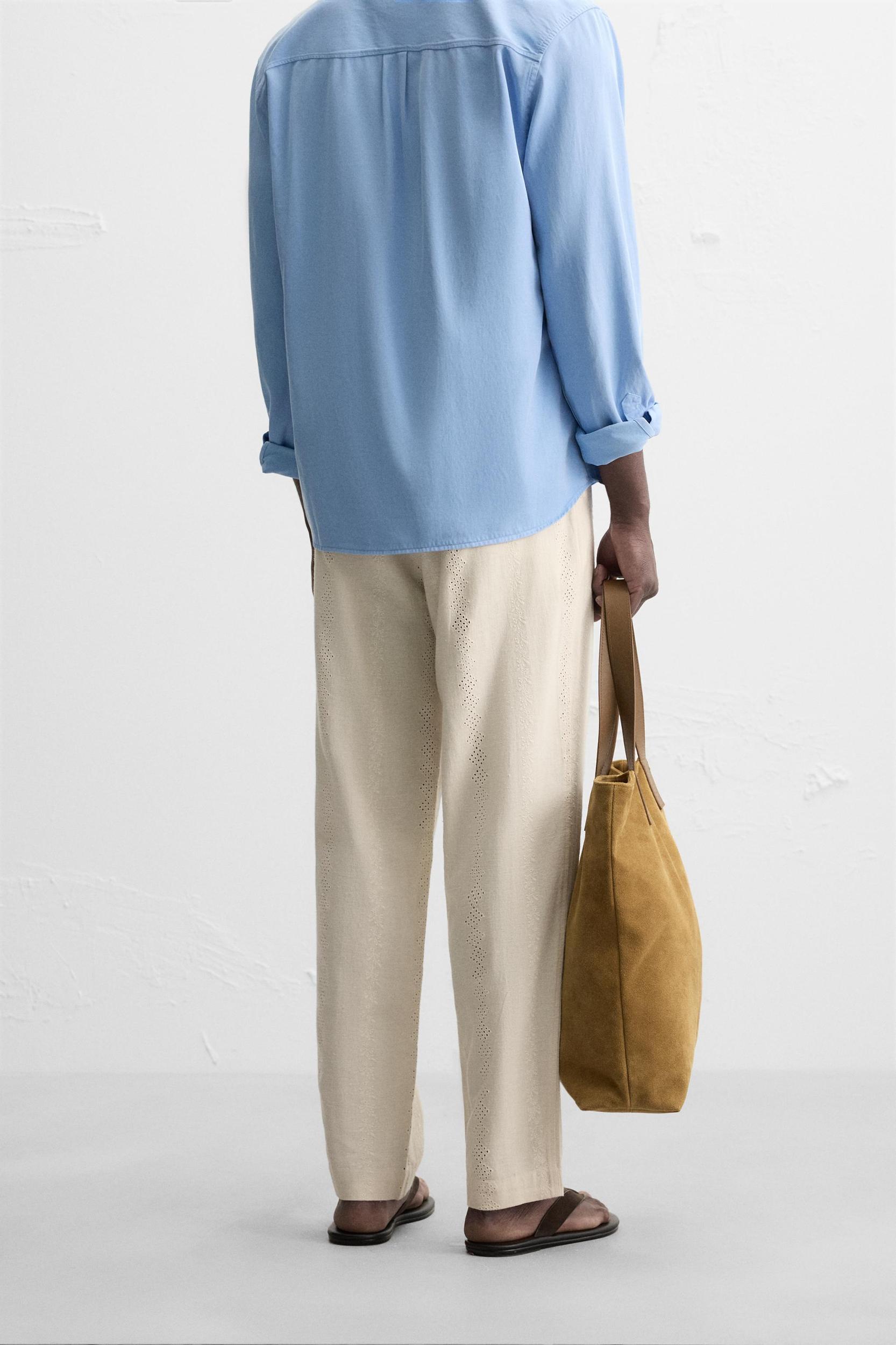 EMBROIDERED CUTWORK COTTON - LINEN PANTS Product Image