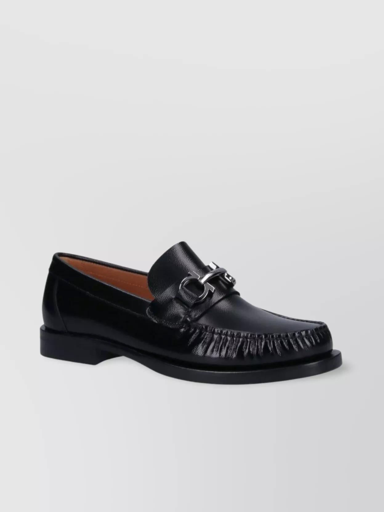 FERRAGAMO Loafers With Round Toe And Buckle Detail In Black Product Image
