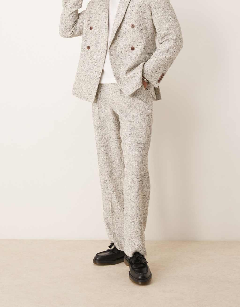 ASOS DESIGN wide leg suit pants in white and black textured fabric Product Image