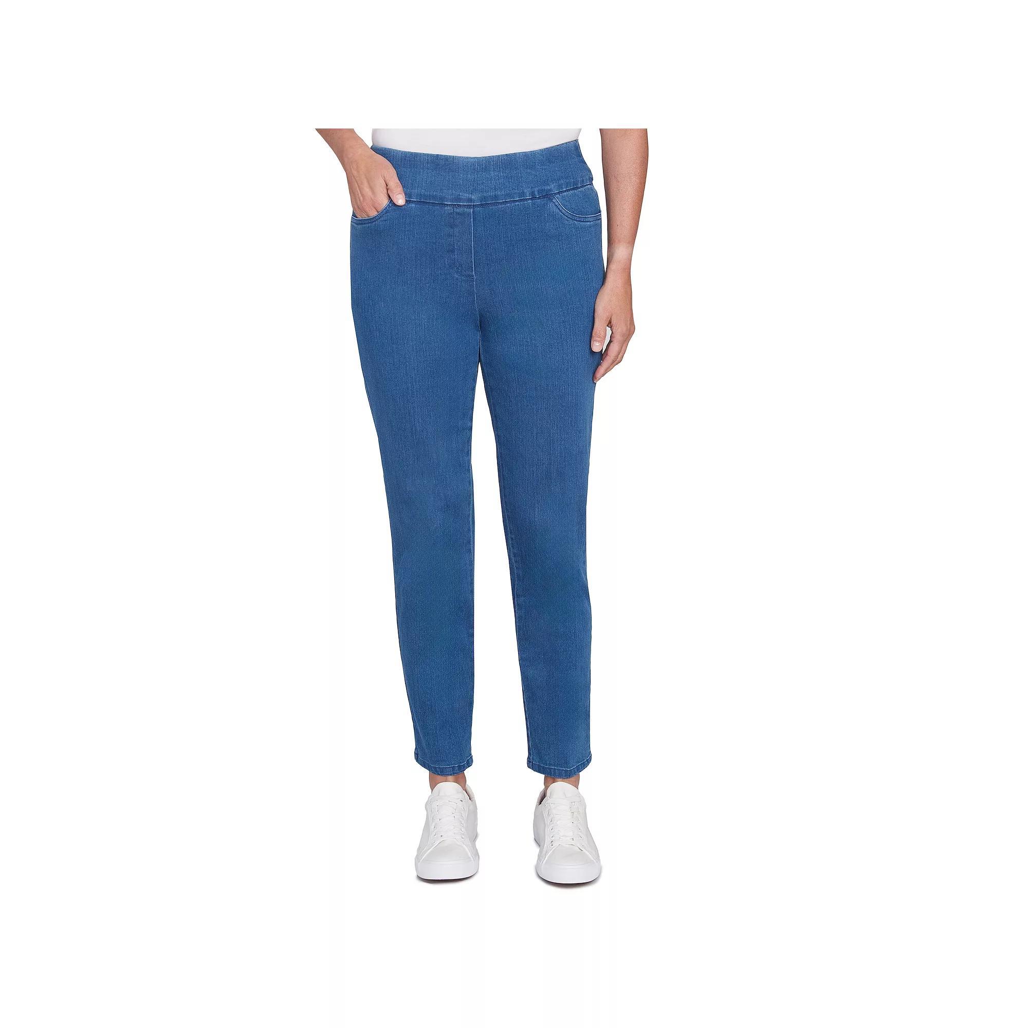 Petite Alfred Dunner Super Stretch Pull-On Straight-Leg Denim Pants, Womens Grey Product Image