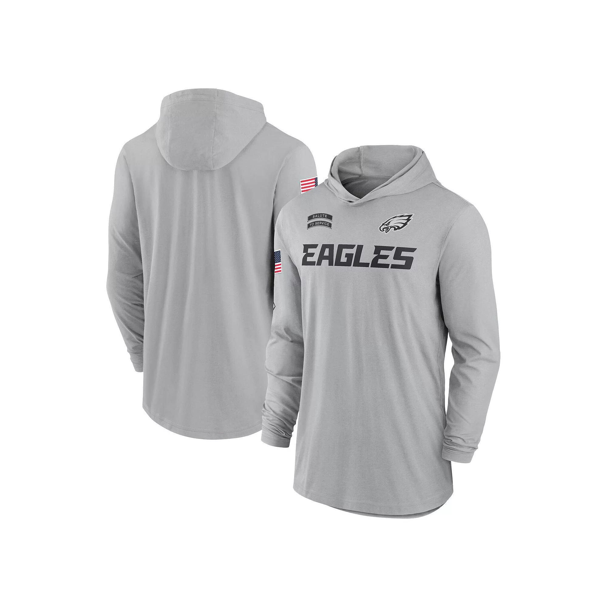 Men's Nike Gray Philadelphia Eagles 2024 Salute to Service Lightweight Performance Long Sleeve Hooded T-Shirt, Size: 4XL, Grey Product Image