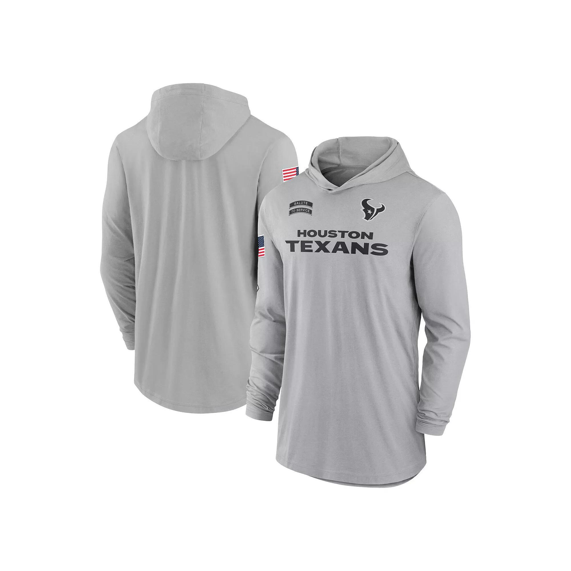 Men's Nike Gray Houston Texans 2024 Salute to Service Lightweight Performance Long Sleeve Hooded T-Shirt, Size: 3XL, Grey Product Image