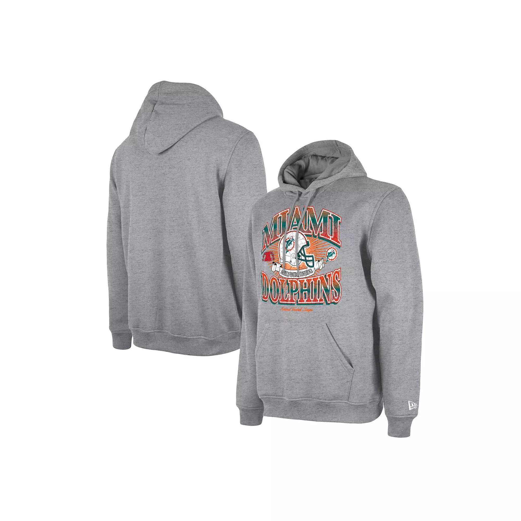 Men's New Era Heather Gray Miami Dolphins Retro Pullover Hoodie, Size: Large, Grey Product Image