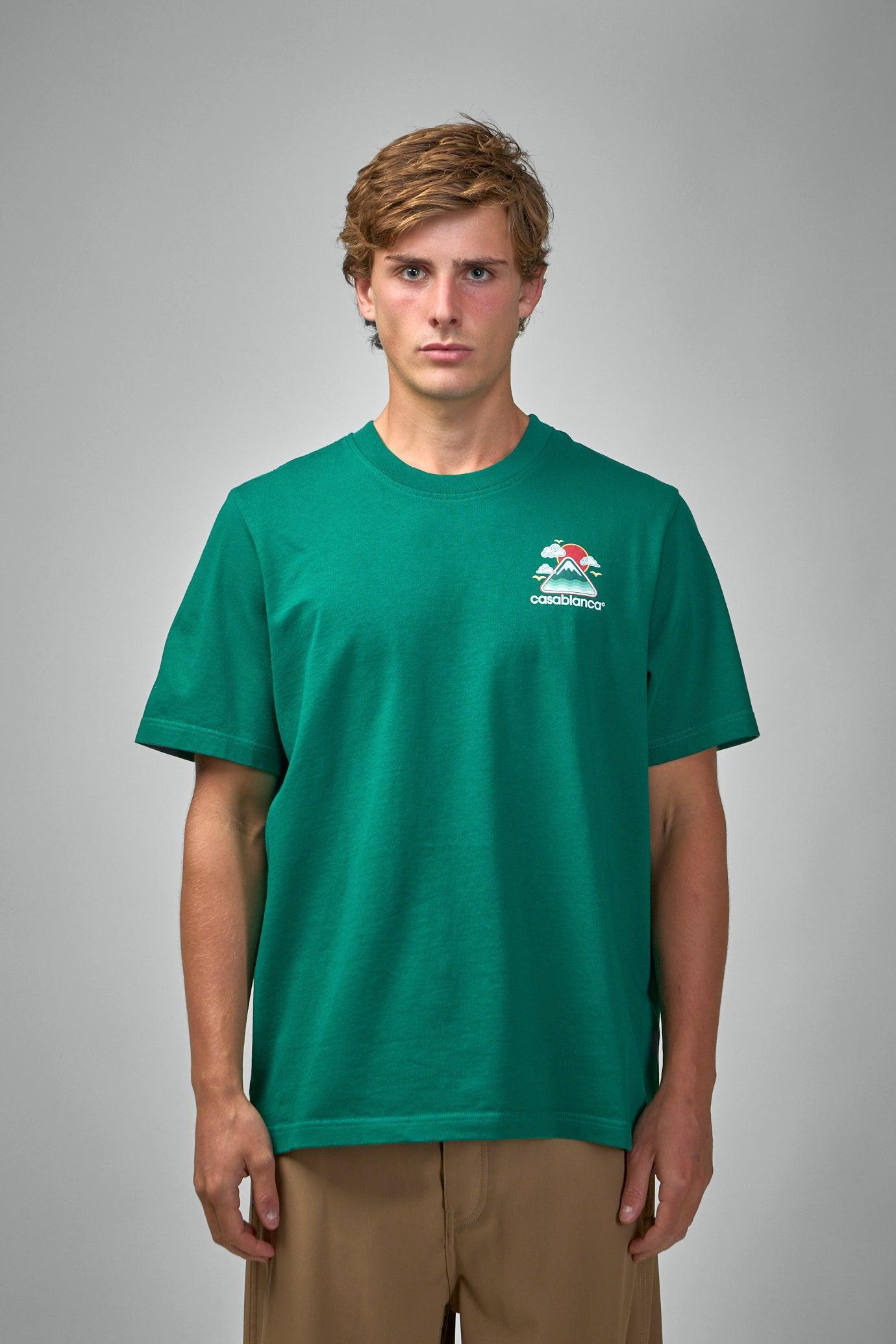 CASABLANCA Mens Montagne Ondulee Brand-print Cotton-jersey T-shirt In Green Product Image