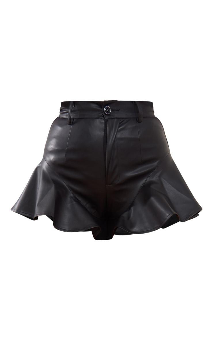 Black Faux Leather Frill Hem Shorts Product Image