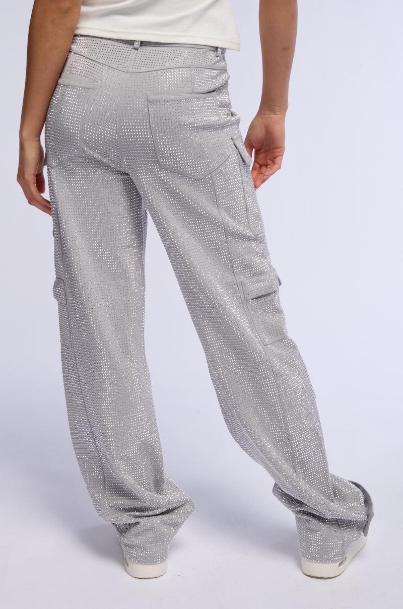 AMMO BONNE SOIREE RHINESTONE CARGO PANTS IN GREY Product Image