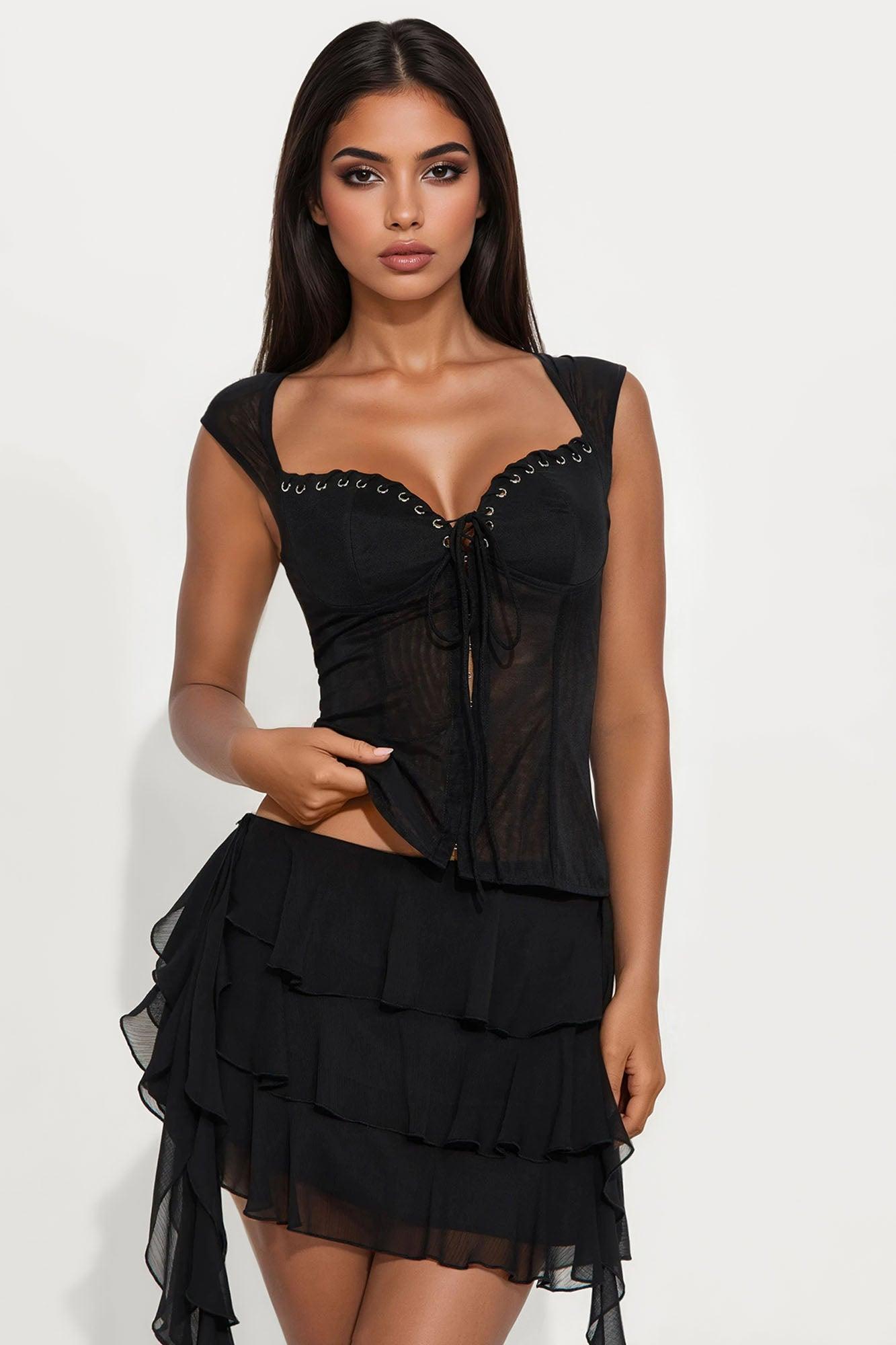 She's Giving Sheer Mesh Top - Black Product Image