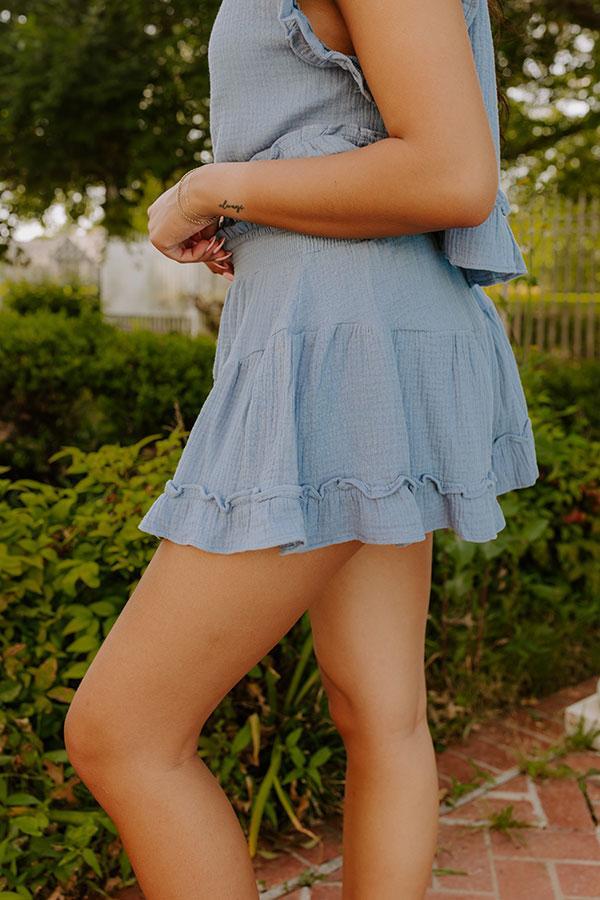 Coastal Muse Gauze High Waist Ruffle Shorts in Airy Blue Product Image