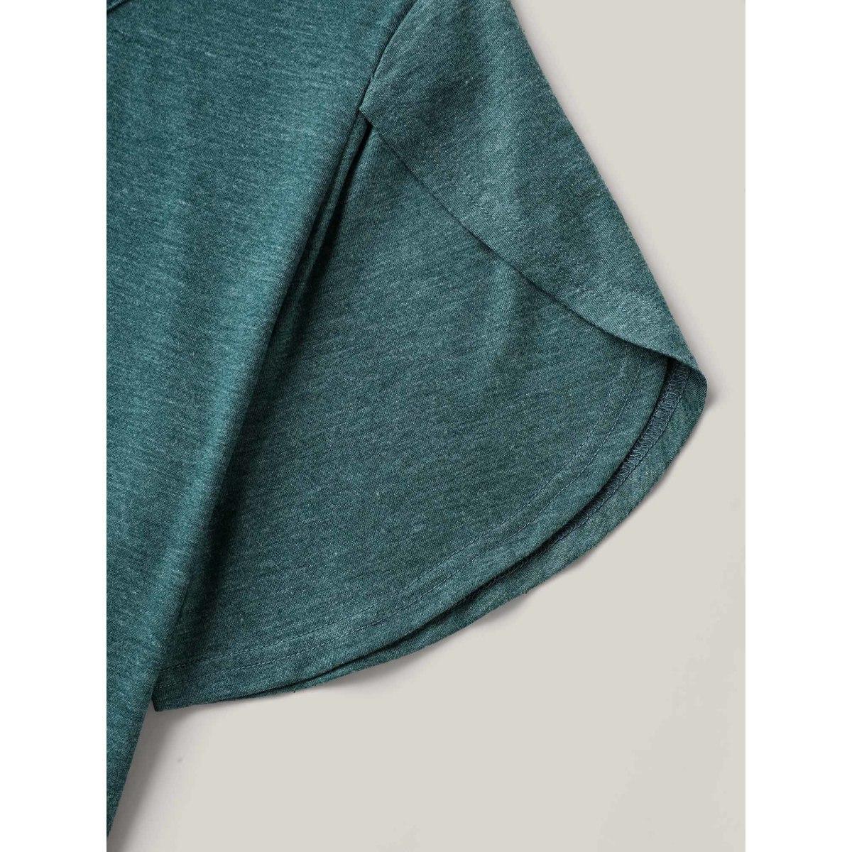 Plus Size Heather Stretchy Neck Cut-Out T-Shirt DarkGreen Women Casual Petal edge V-neck Everyday T-shirts BloomChic 28/5X Product Image