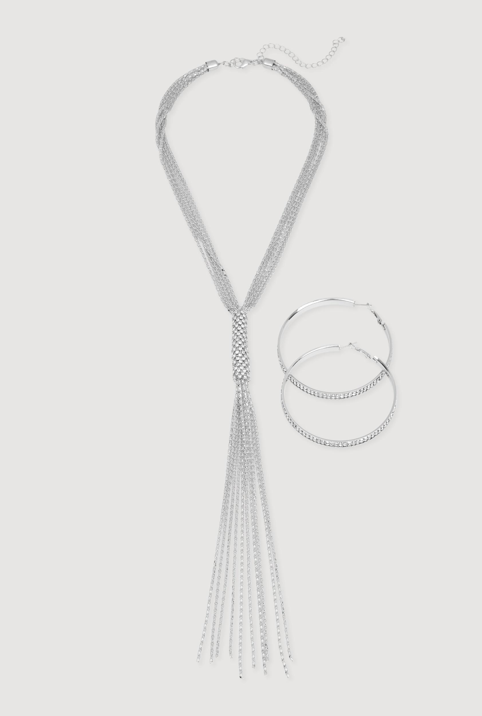 Tassel Chain Necklace and Hoop Earrings Male Product Image