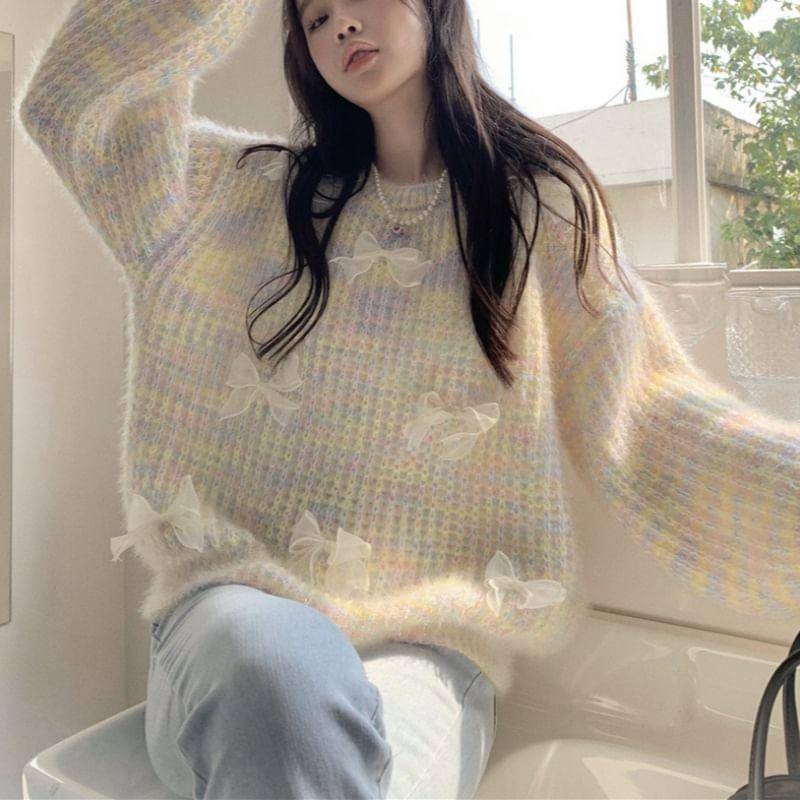 Long Sleeve Bow Accent Loose-Fit Sweater Product Image