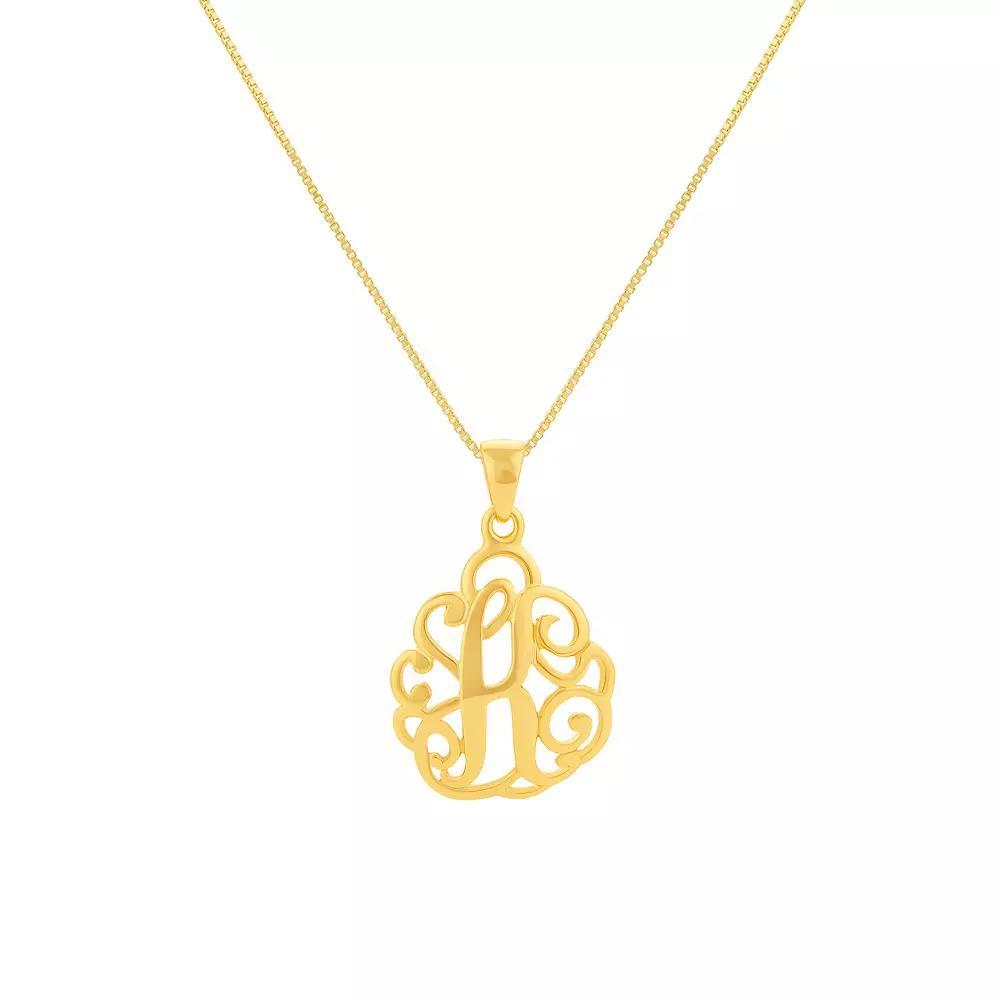 PRIMROSE Sterling Silver Monogram Initial Pendant Necklace, Women's, Size: 18", Gold Tone T Product Image