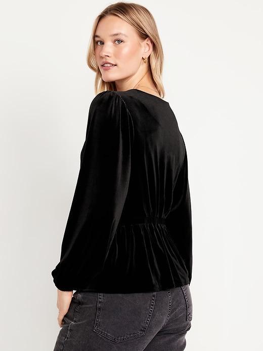 Waist-Defined Velvet Peplum Top Product Image