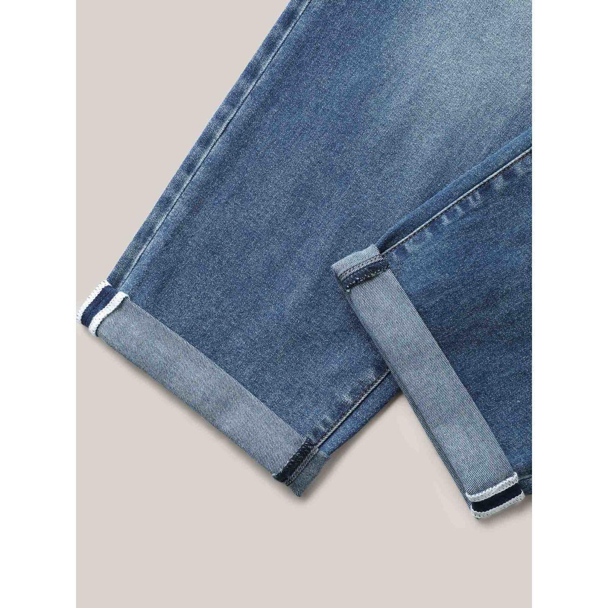 Plus Size Classic Pockets Boyfriend Jeans Women Midblue Slanted pocket Jeans BloomChic 16/1X Product Image