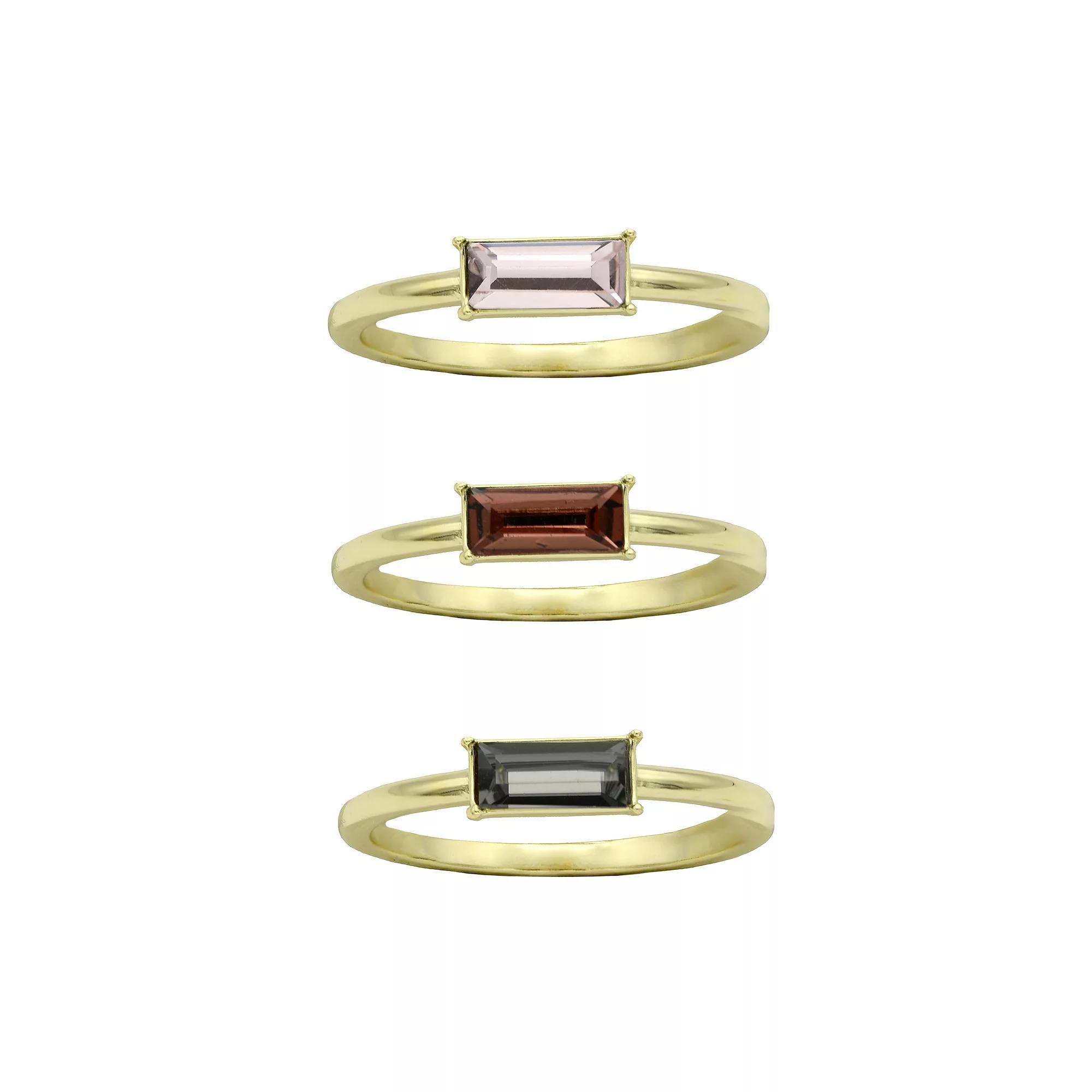 City Luxe Gold Tone Trio Multi-Color Crystal Baguette Rings, Women's, Size: 7, Gold Tone Team Product Image
