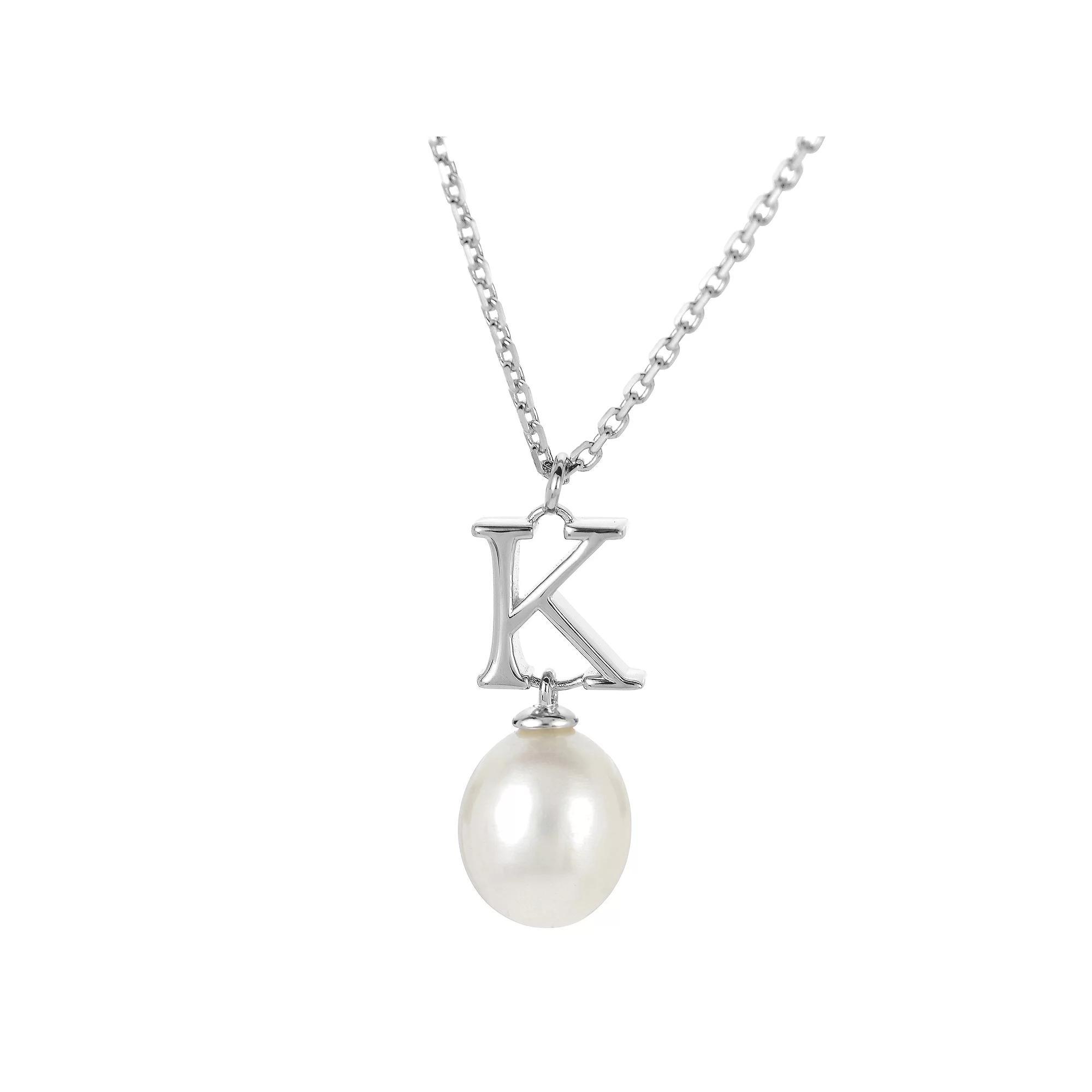 PearLustre by Imperial Sterling Silver Freshwater Cultured Pearl Initial Pendant Necklace, Womens Product Image