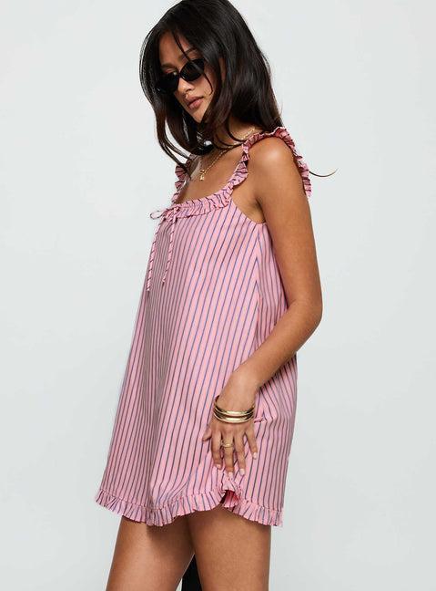 Zalina Babydoll Mini Dress Pink Stripe Product Image