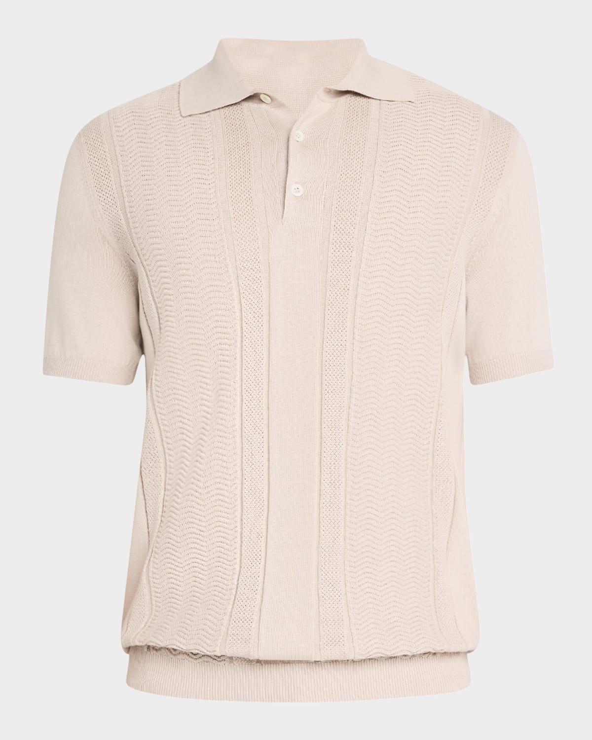 Mens Cotton Chevron Stripe Short-Sleeve Polo Sweater Product Image