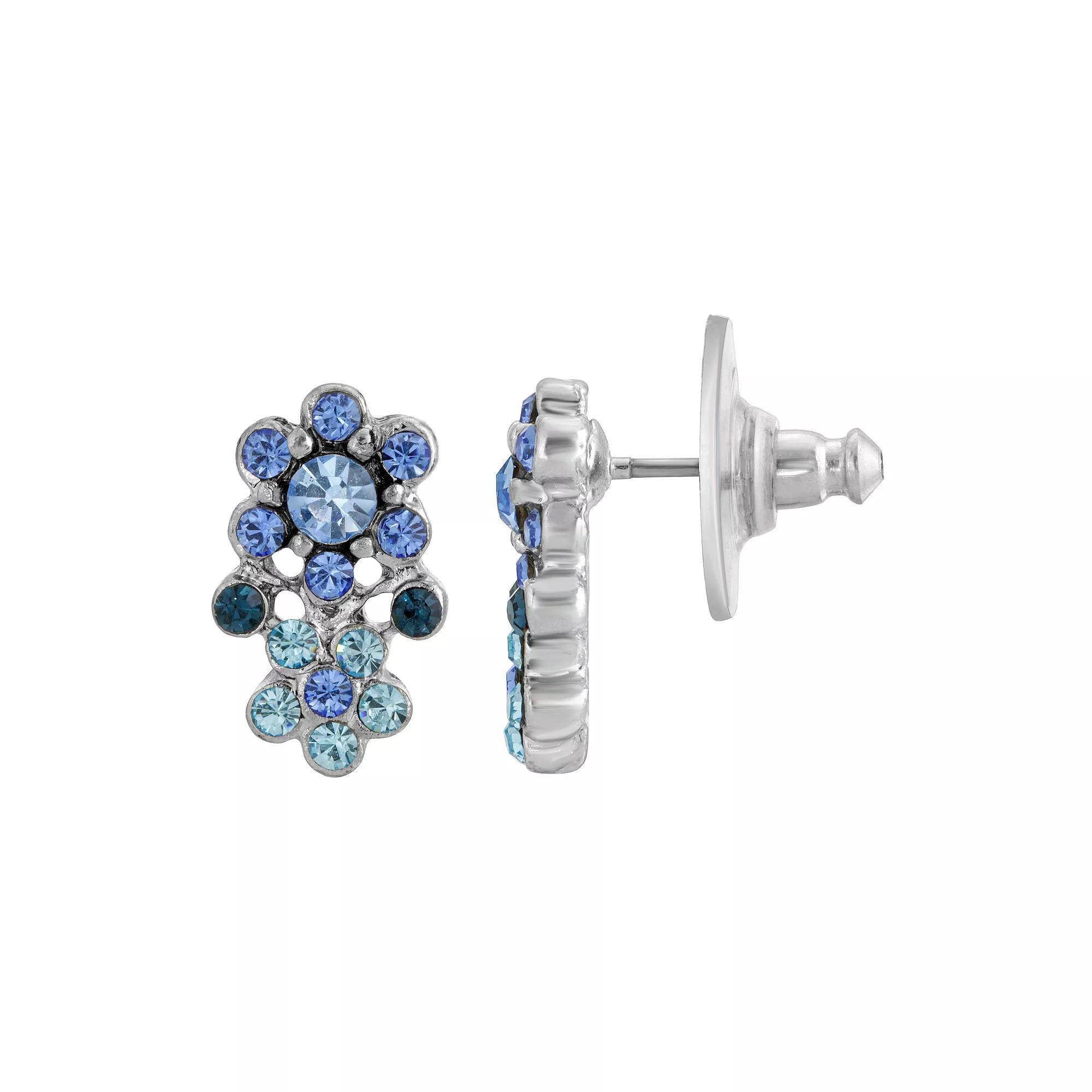 1928 Silver Tone Blue Floral Earrings, Womens Product Image
