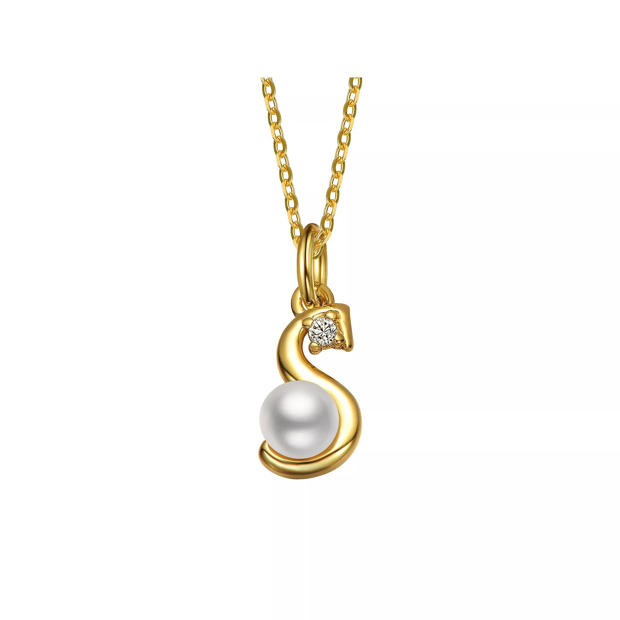 14k Gold Plated Simulated Pearl Initial Pendant Necklace, Womens Product Image