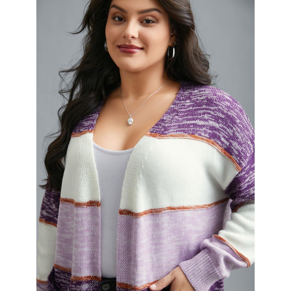 Plus Size Color Block Textured Open-Front Cardigan Deeppurple Women Casual Loose Long Sleeve Everyday Cardigans BloomChic 10/M Product Image