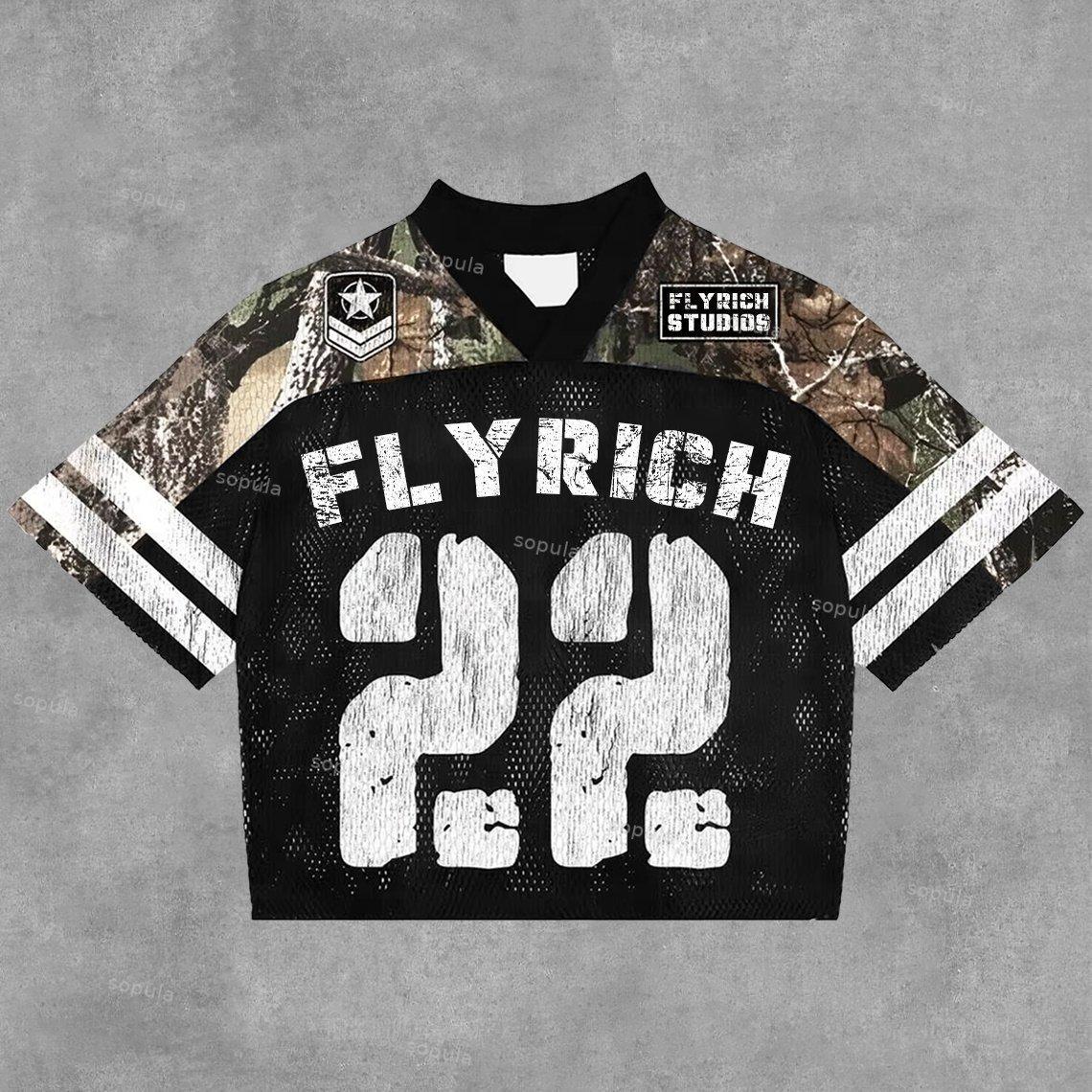 Sopula Vintage Fly Rich No.22 Graphics Blokecore Blokette Football V-Neck T-Shirt Product Image