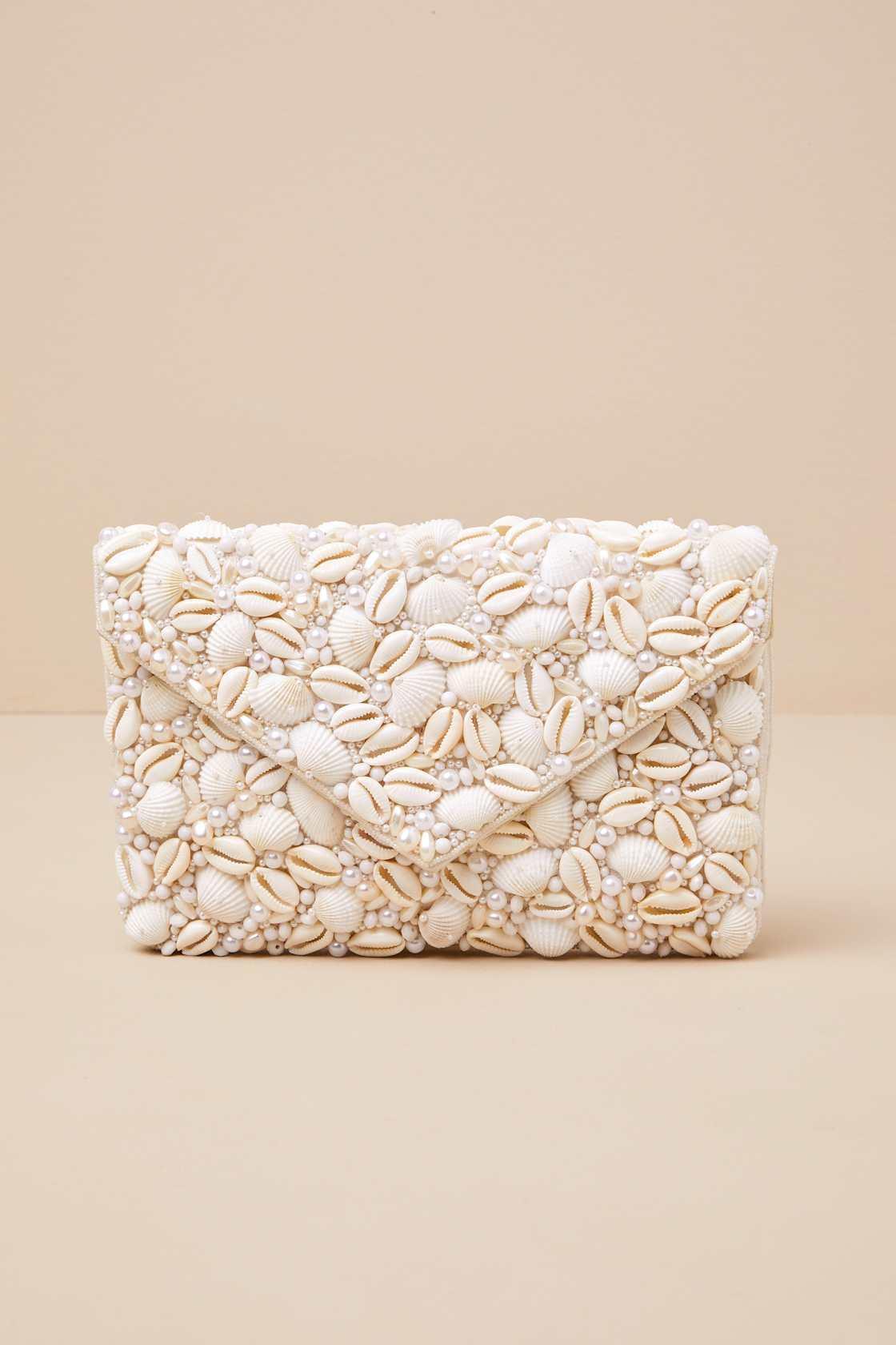 Saffira Ivory Beaded Shell Clutch Product Image