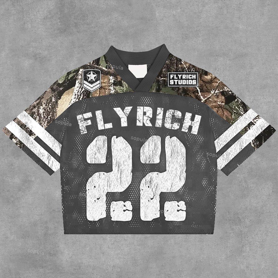Sopula Vintage Fly Rich No.22 Graphics Blokecore Blokette Football V-Neck T-Shirt Product Image